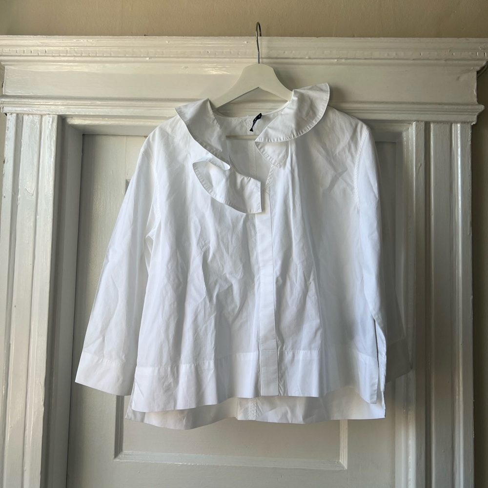 Soeur White Blouse with Ruffled Collar